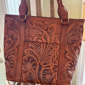 Beautiful Patricia Nash Brown Embossed Leather Tote Bag. Dustbag included